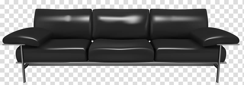 grey metal based black leather 3-seat sofa illustration, Couch Furniture , Black Couch transparent background PNG clipart