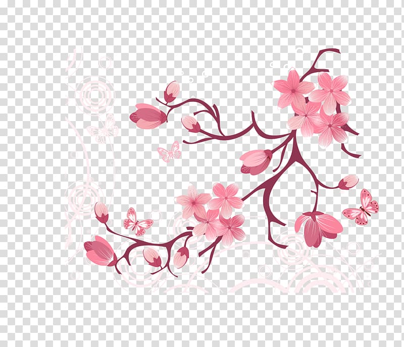 pink cherry blossoms illustration, , tree branches flowers transparent background PNG clipart