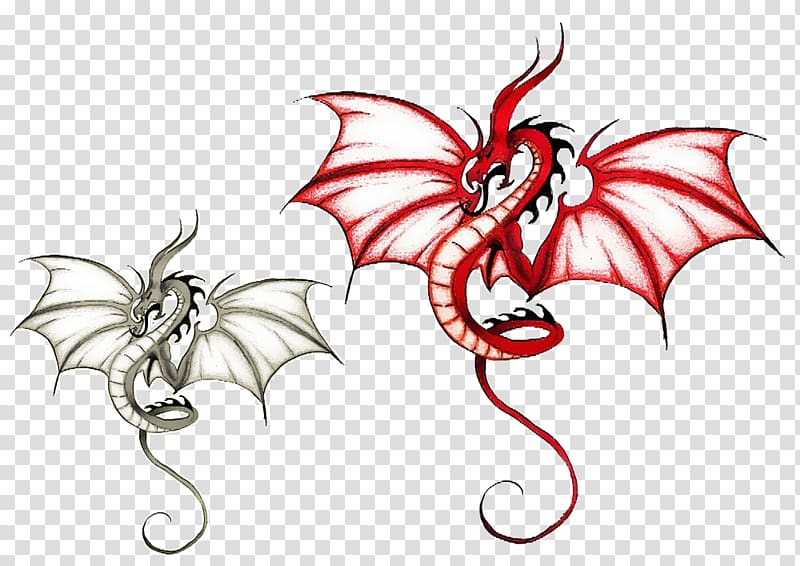 Welsh Dragon Tattoo Symbol, Two dragons transparent background PNG clipart
