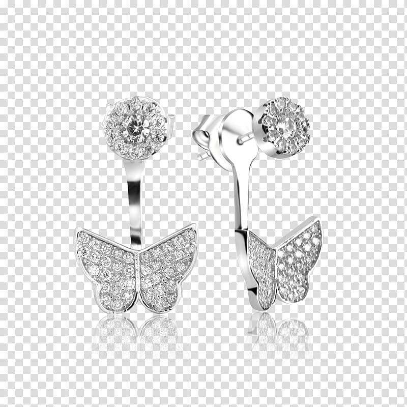 Earring My Imenso F.E.M.I. Schmetterling Ohrringe Silber mit Zirkonia 13-0001 Jewellery Silver Butterfly, ear spacers glass transparent background PNG clipart