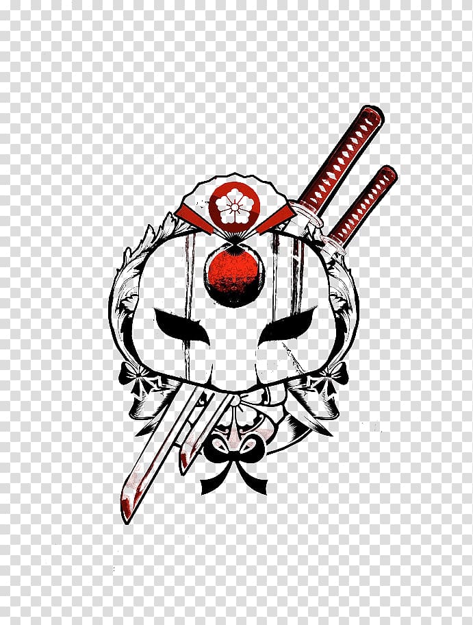 black and red mask with katana illustration, Katana Harley Quinn Joker Slipknot El Diablo, Japanese ninja transparent background PNG clipart