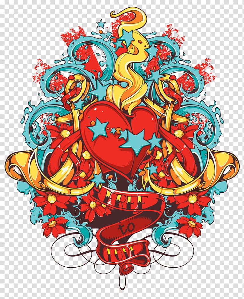 Heart Illustration, Ribbon Heart Tattoo transparent background PNG clipart