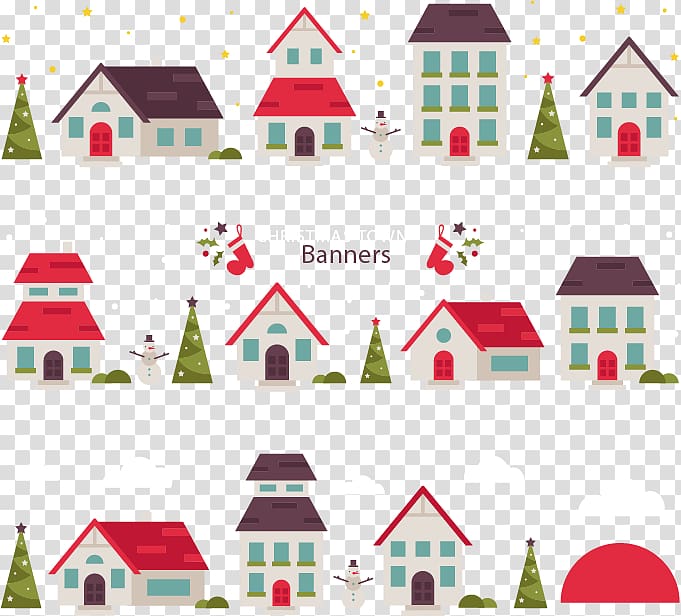 Christmas Banner Vecteur, Three Christmas banners town transparent background PNG clipart