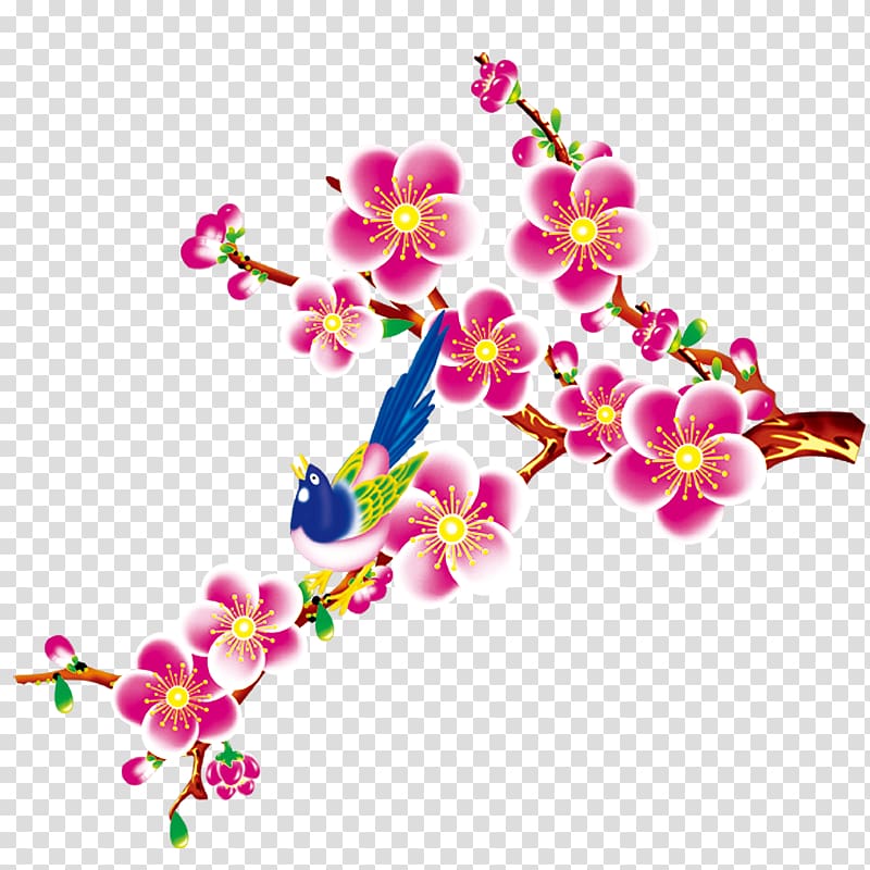 Fu Chinese New Year , Magpie on Plum transparent background PNG clipart