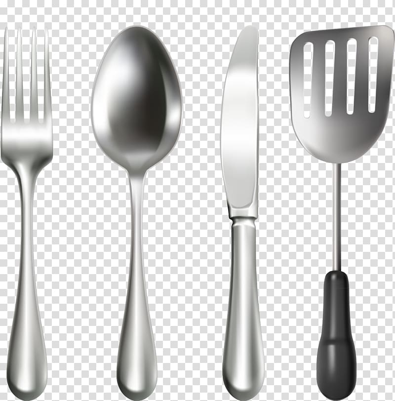 silver kitchen utensils, Knife Spoon Fork Cutlery, knife and fork transparent background PNG clipart