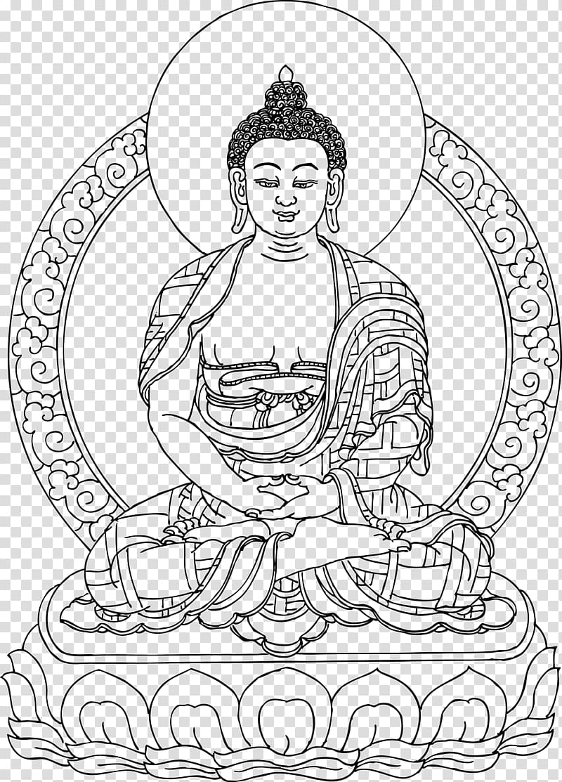 black and white line drawing of buddha transparent background PNG clipart