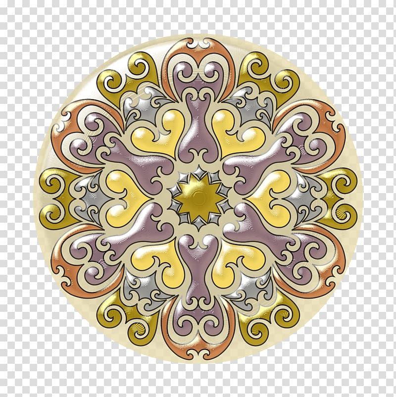 Stained glass Mandala Circle, golden mandala transparent background PNG clipart