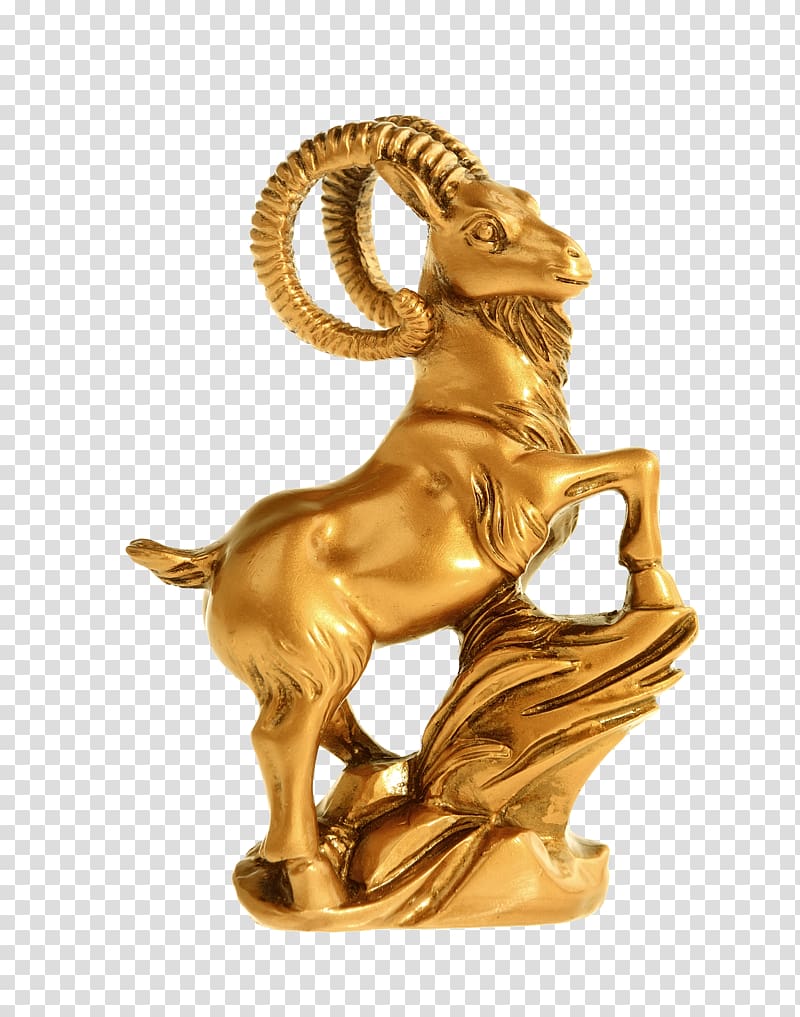 Gold Sculpture Statue, Golden Goat carved decorative transparent background PNG clipart