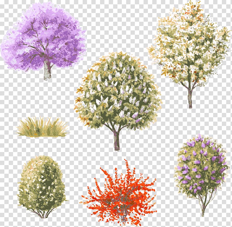 Hand-painted watercolor tree material transparent background PNG clipart