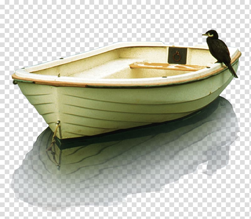 beige jon boat with black bird on top , Boat Watercraft , ferry,White boat,Wood Boats,Birds transparent background PNG clipart