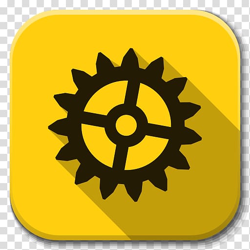 black gear icon illustration, flower symbol yellow circle font, Apps Accessories transparent background PNG clipart