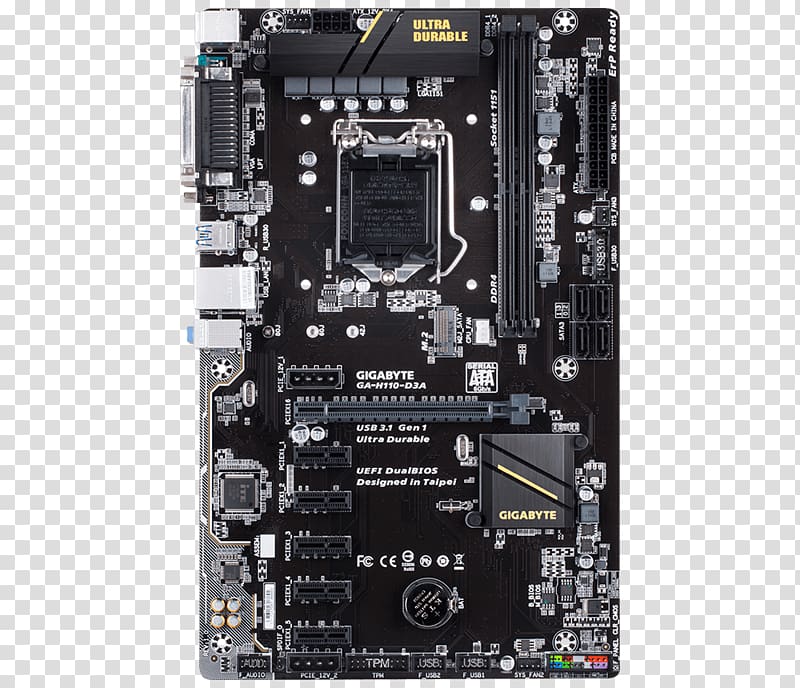 Intel LGA 1151 Gigabyte GA-H110-D3A Gigabyte Technology Motherboard, intel transparent background PNG clipart