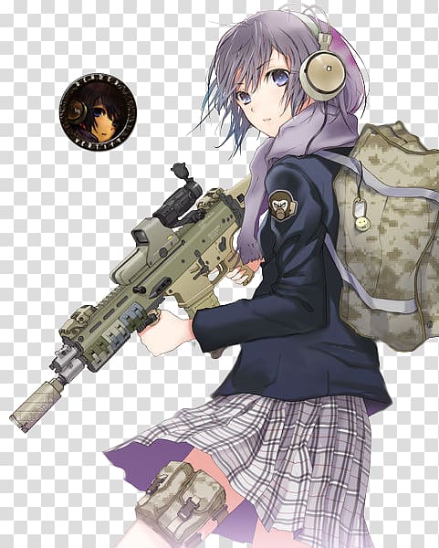 Desktop Anime Manga Black and white, Girl gun transparent background ...
