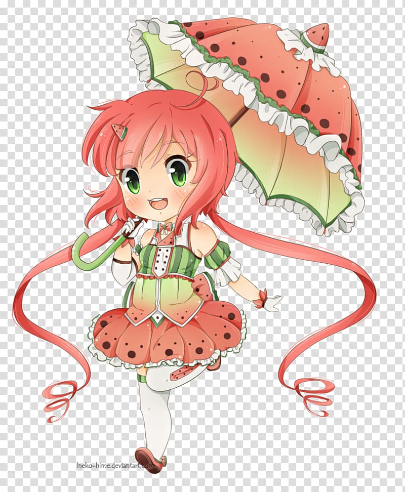 Chibi Watermelon Drawing Orihime Inoue Anime, this cute girl cartoon characters transparent background PNG clipart