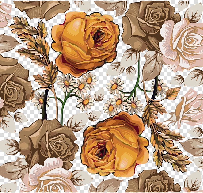 brown flowers illustration, Paper Flower Paisley Pattern, Hand-painted flowers shading transparent background PNG clipart