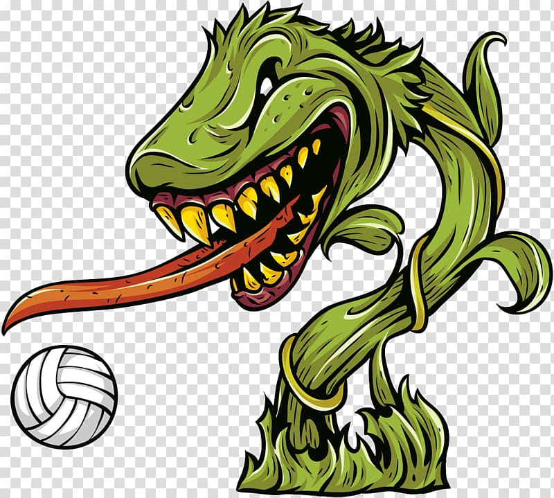 Volleyball Cartoon Illustration, Monster and volleyball transparent background PNG clipart