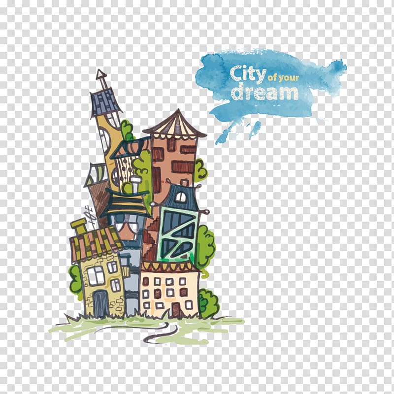 Drawing Architecture Watercolor painting Illustration, painted building transparent background PNG clipart