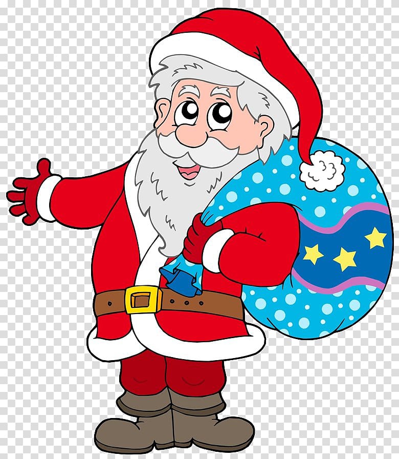 Santa Claus Gift Christmas Illustration, Santa Claus with bags on his back transparent background PNG clipart