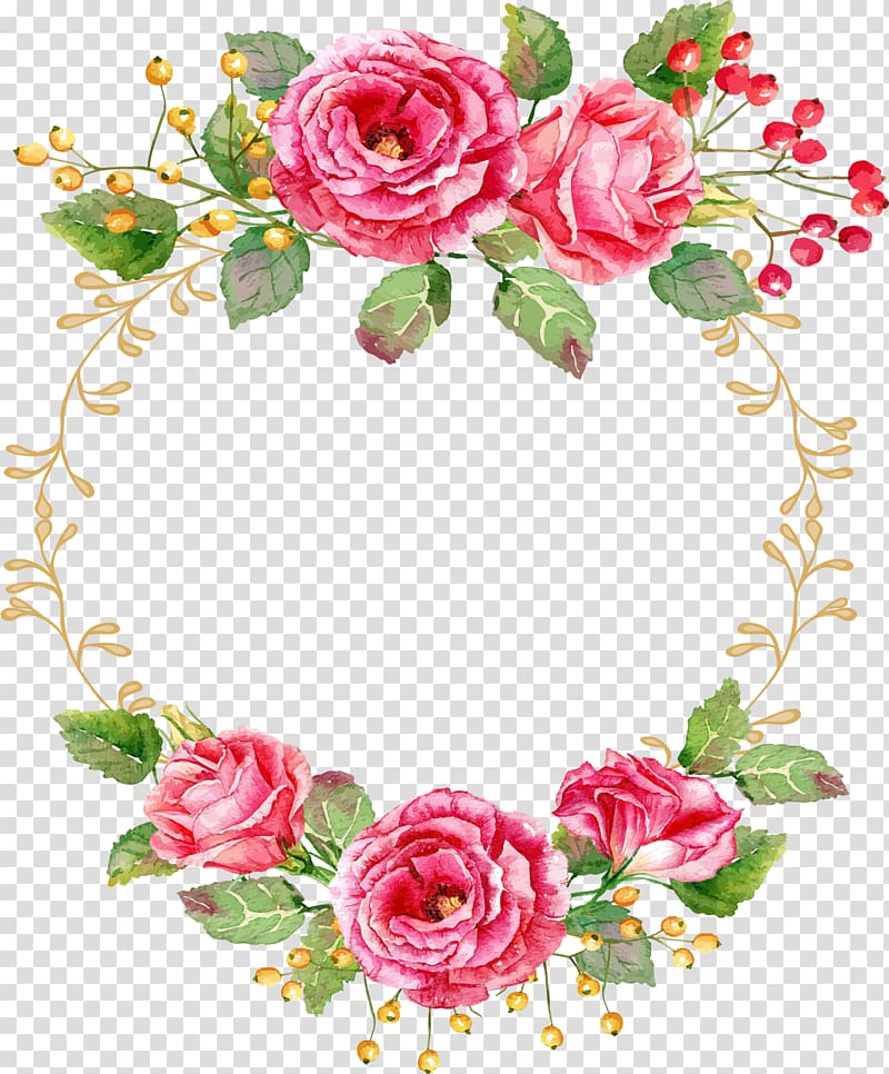 pink roses wreath illustration, Rose Watercolor painting Floral design Flower, watercolor butterfly transparent background PNG clipart