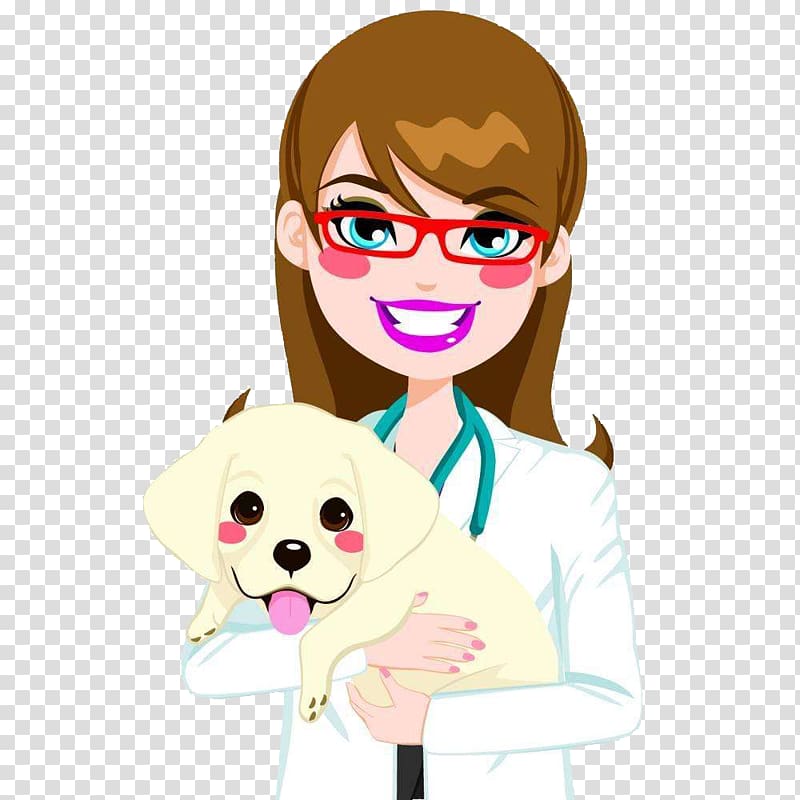 the cartoon beauty pet doctor holds the dog transparent background PNG clipart