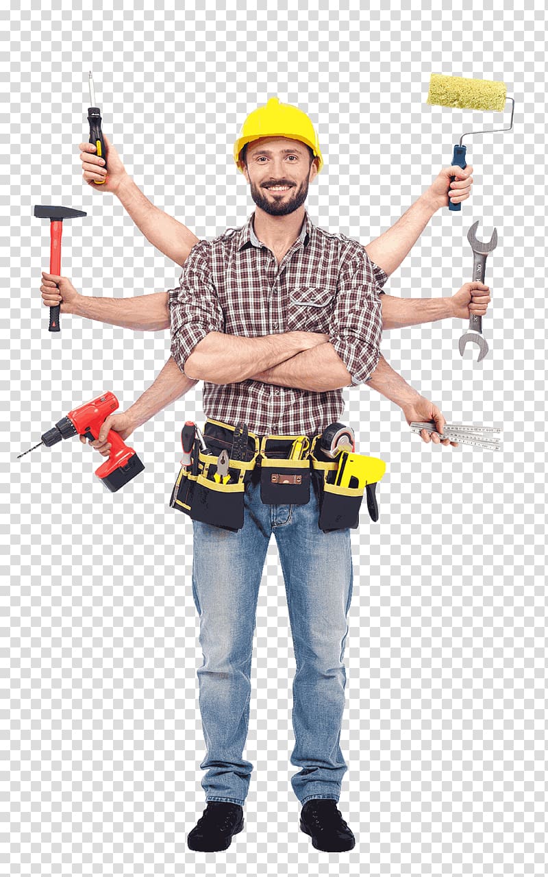 man wearing hard hat and utility bag, Handyman Building Home repair House , Handyman transparent background PNG clipart