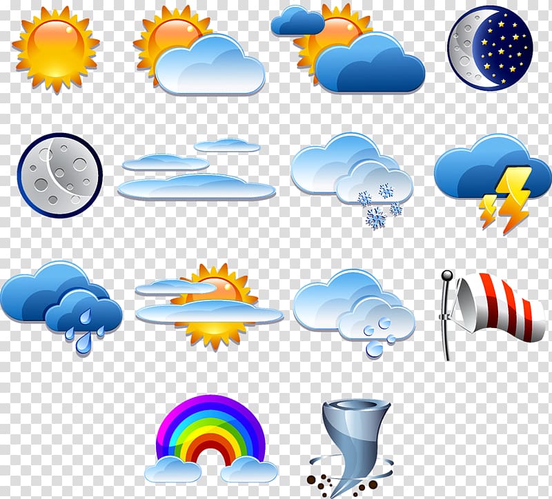 weather emoji lot illustration, Weather forecasting Logo Icon, Weather forecast icon transparent background PNG clipart