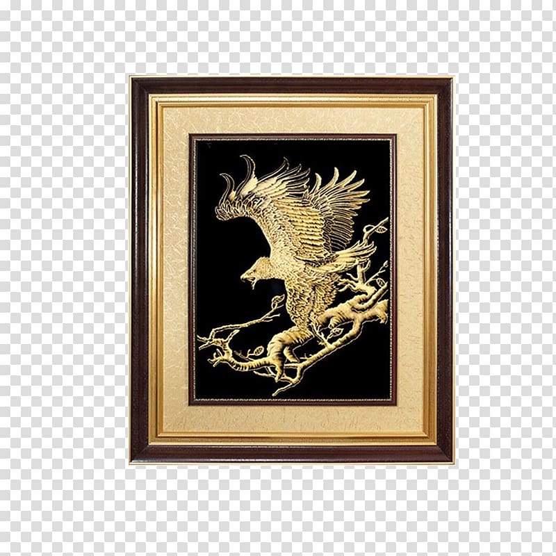 Framed painting frame, Golden Eagle framed transparent background PNG clipart