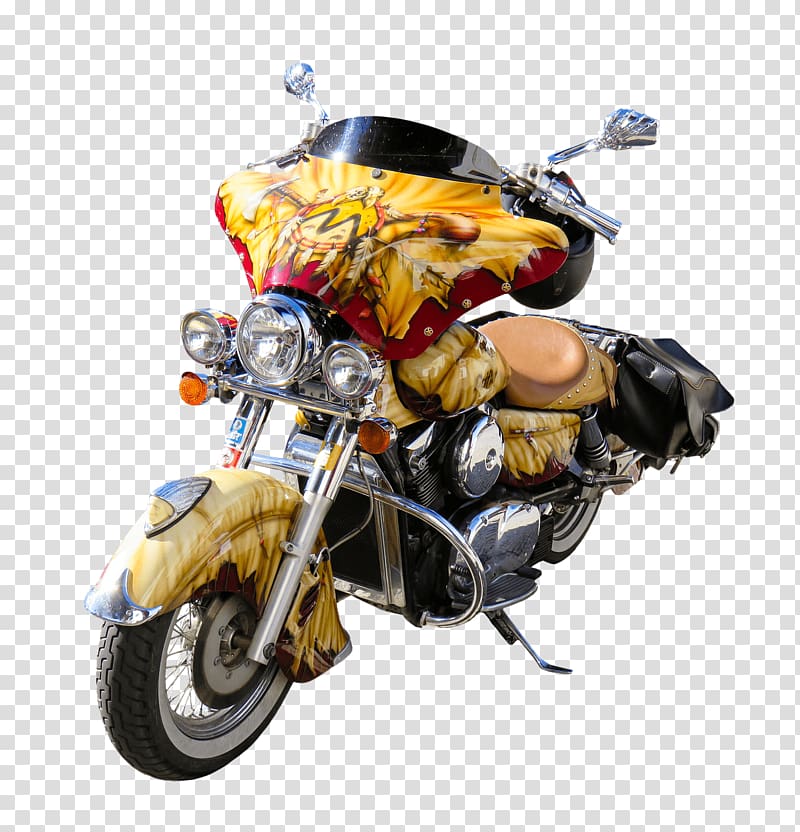yellow, black, and brown touring motorcycle, Motorcycle Drifter Front View transparent background PNG clipart