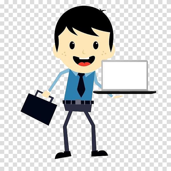 Laptop Cartoon Computer, The man with the computer transparent background PNG clipart