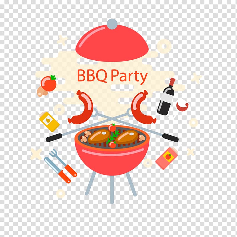 round red bowl with BBQ party art, Barbecue grill Churrasco Barbecue sauce , Italian barbecue party transparent background PNG clipart