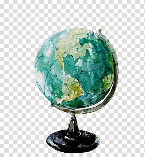 Globe World Watercolor painting, Hand-painted globe transparent background PNG clipart