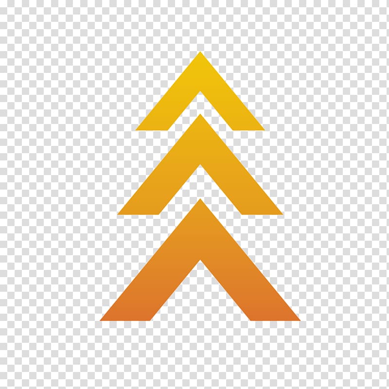three orange arrow signs art, Arrow Euclidean Triangle Computer file, Yellow gradient direction transparent background PNG clipart