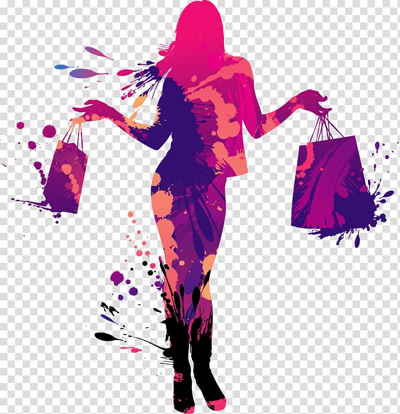 woman holding shopping bags illustration, Shopping Woman illustration, Cartoon Drawing Fashion shopping girl silhouette transparent background PNG clipart