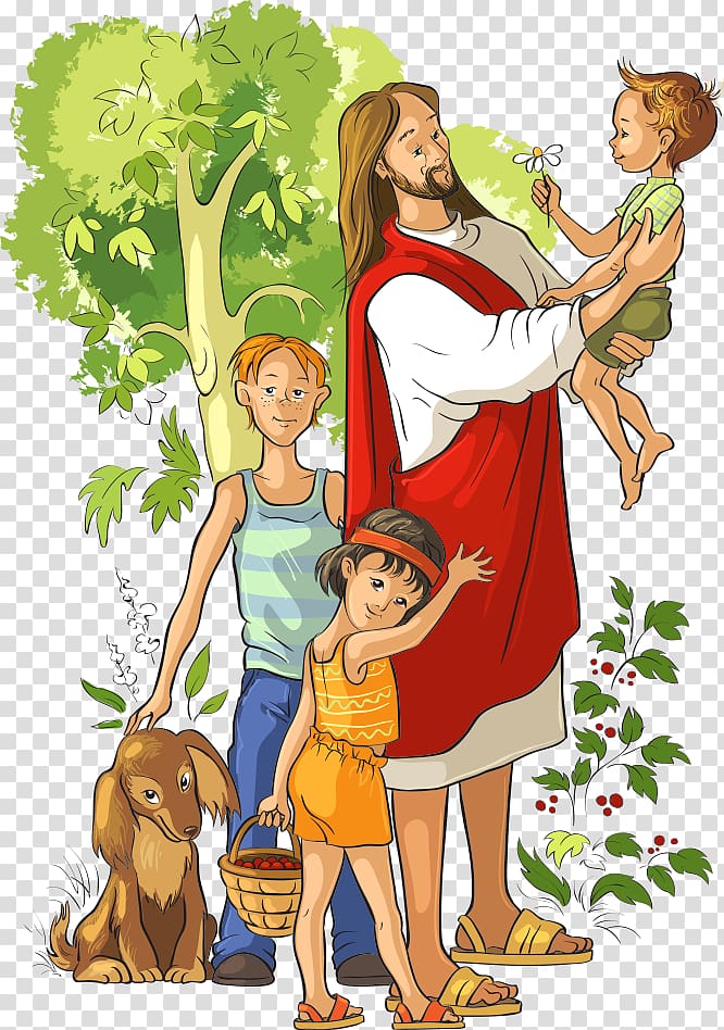 family illustration, They Met Jesus: A Childs Life of Christ Child Jesus Illustration, boy holding Jesus transparent background PNG clipart