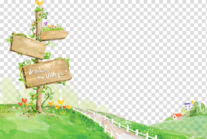 Cartoon Comics Illustration, Wooden signs and road transparent background PNG clipart