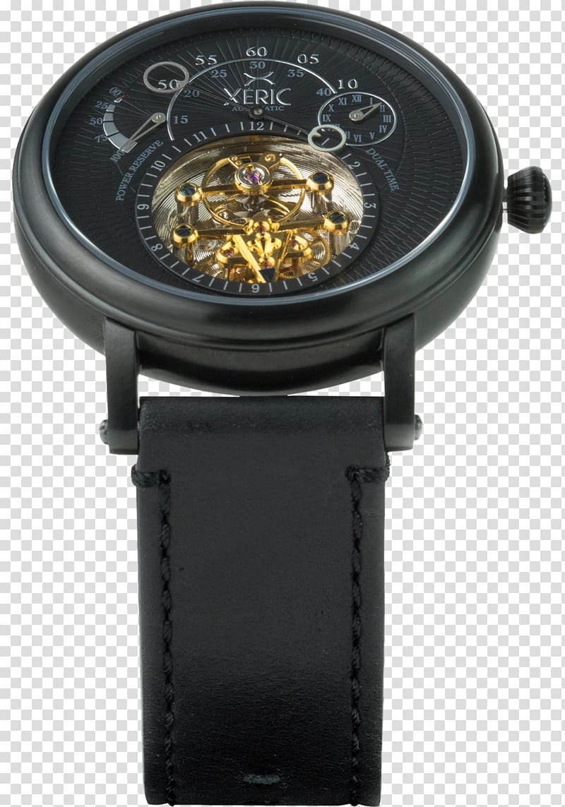 Automatic watch Watch strap Skeleton watch Black Leather Strap, watch transparent background PNG clipart