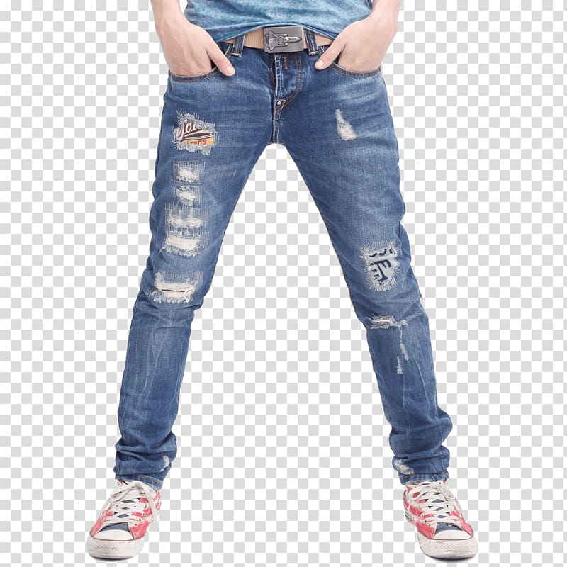 blue distressed jeans, Jeans T-shirt Denim Slim-fit pants Fashion, Jeans transparent background PNG clipart