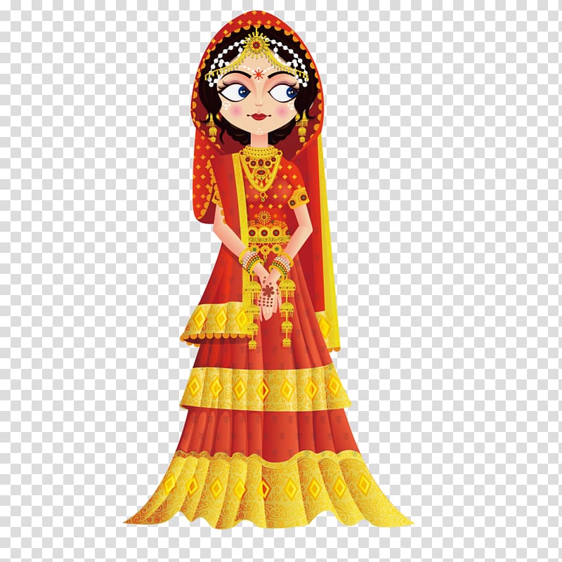 women's red and yellow traditional dress, Weddings in India Wedding invitation Bride , India Clothing transparent background PNG clipart