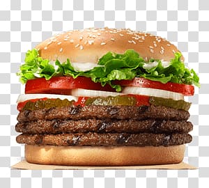 three patty hamburger, Burger King Triple Whopper transparent background PNG clipart