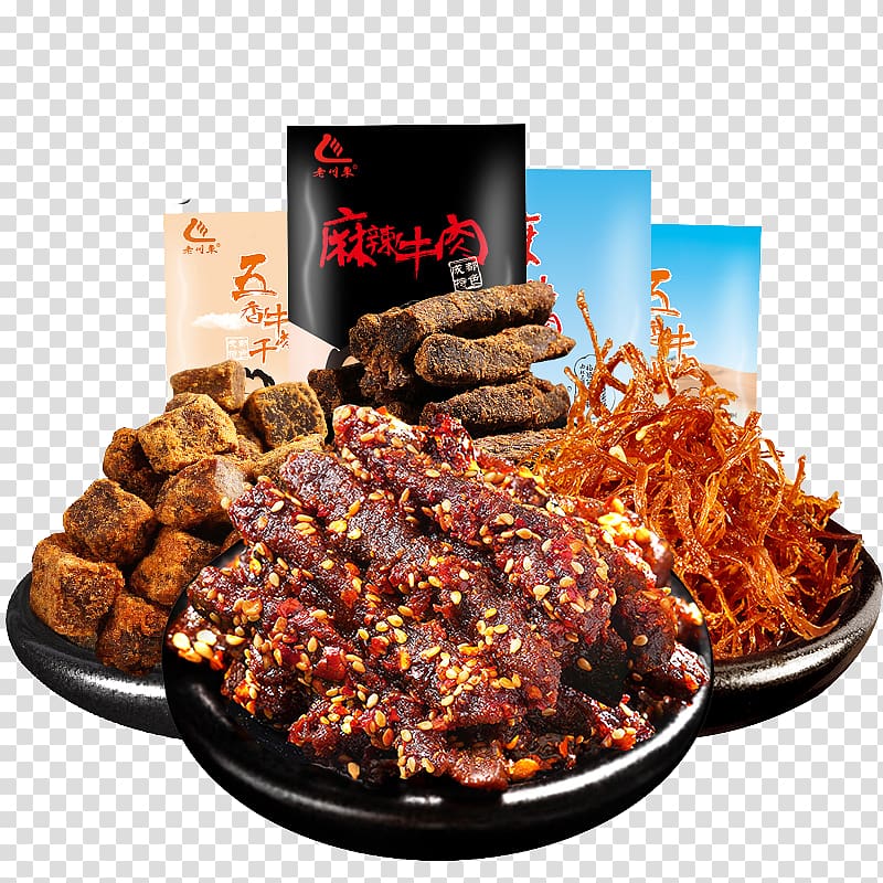 Sichuan Bakkwa Jerky Hot pot Malatang, Four different flavors of beef jerky transparent background PNG clipart