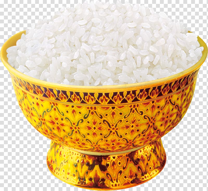white rice in gold-color bowl, Cooked rice Vietnamese cuisine Food Cooking, rice transparent background PNG clipart