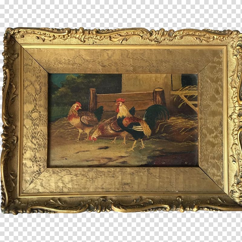 Frames Oil painting Rooster, gold paint transparent background PNG clipart