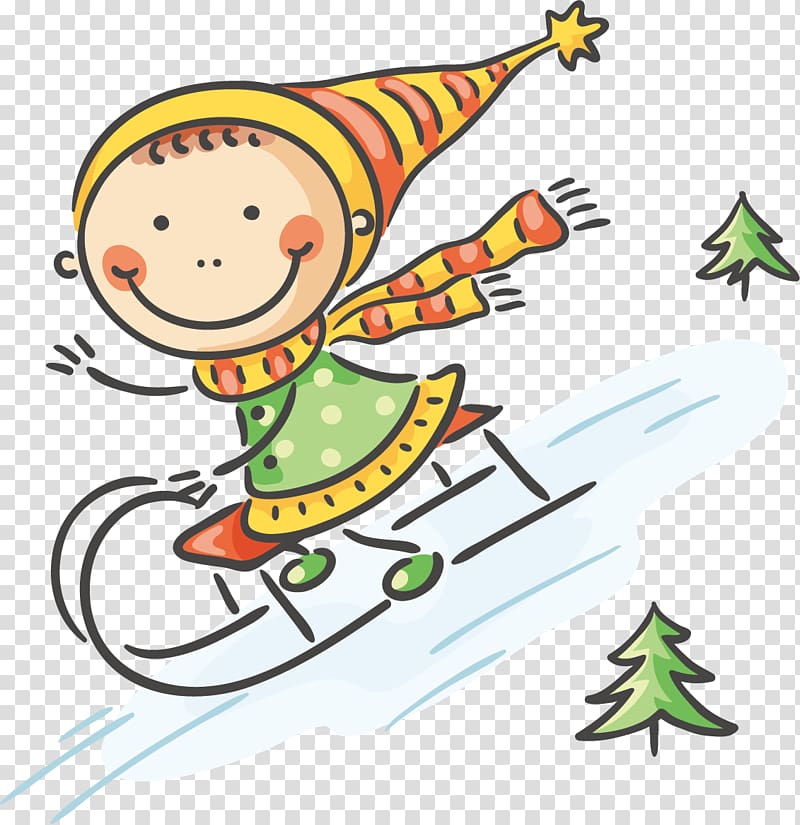 Cartoon Child Illustration, Children skating winter material transparent background PNG clipart