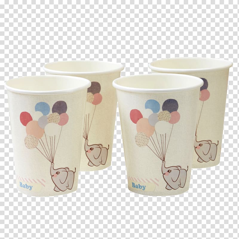 Paper cup Elephantidae Baby shower Party, party transparent background PNG clipart