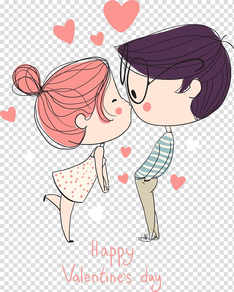 Cartoon Drawing couple, kissing couple, woman kissing man illustration transparent background PNG clipart