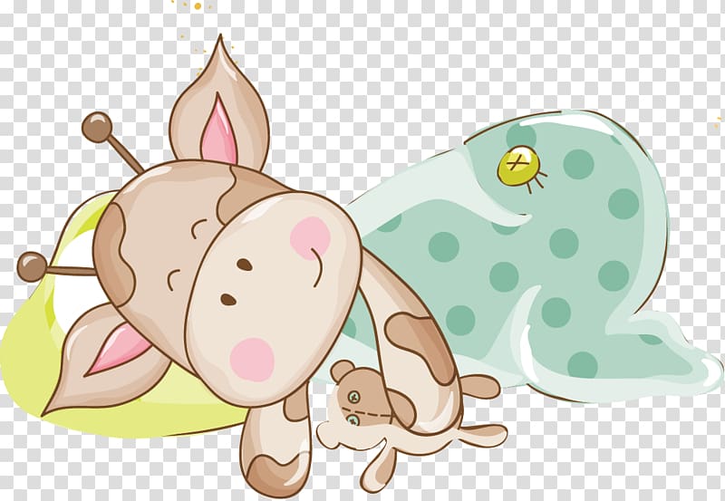 giraffe and bear , Northern giraffe , Sleeping Giraffe cartoon material Hand-painted transparent background PNG clipart