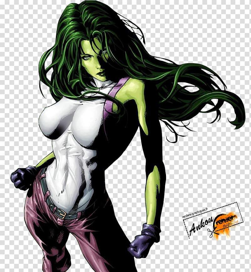 She-Hulk Supervillain Cartoon Illustration, She Hulk transparent background PNG clipart