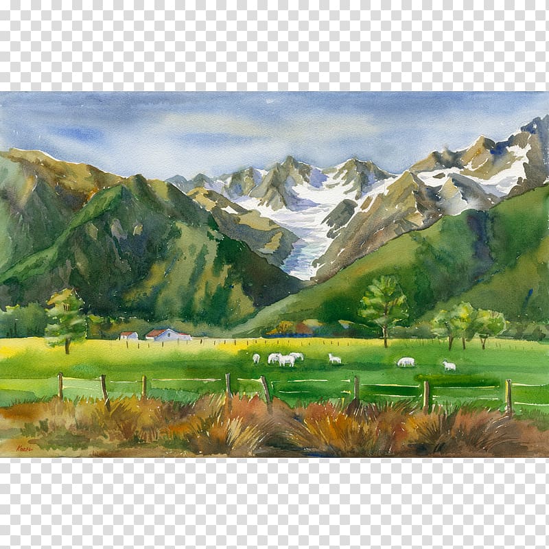 Fox Glacier Watercolor painting Mount Scenery, painting transparent background PNG clipart