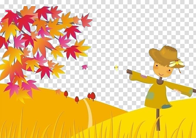 Autumn Cartoon Illustration, Cartoon scarecrow wheat field transparent background PNG clipart