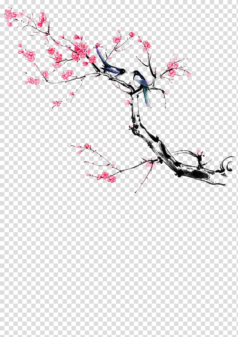 Plum blossom Ink, Very happy transparent background PNG clipart